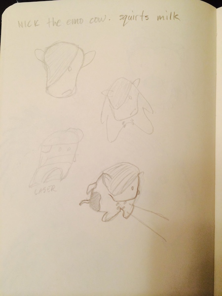 Character concept art for Nick with multiple sprite poses and attack animations